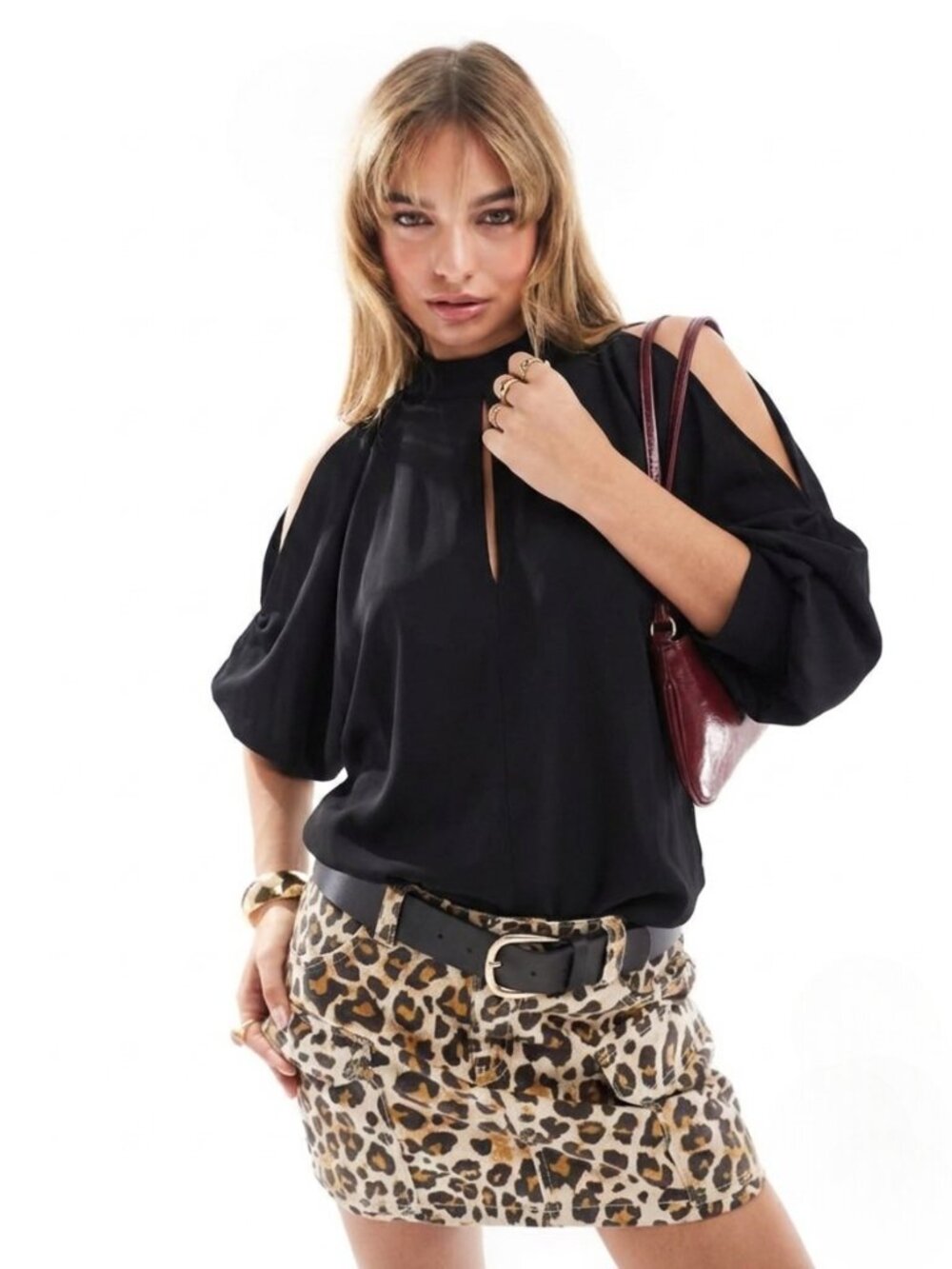 STORM & MARIE Black Noise-TO Cold Shoulder Keyhole Blouse Women's Large EU 40